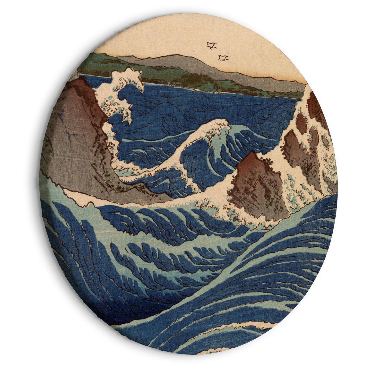 Rond schilderij - Woodcut Utagawa Hiroshige - Great Blue Wave