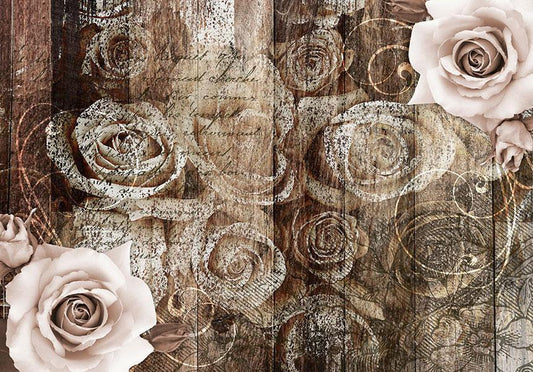 Fotobehang - Old Wood & Roses