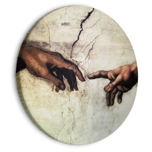 Rond schilderij - The Creation of Adam - hands from a fresco by Michelangelo
