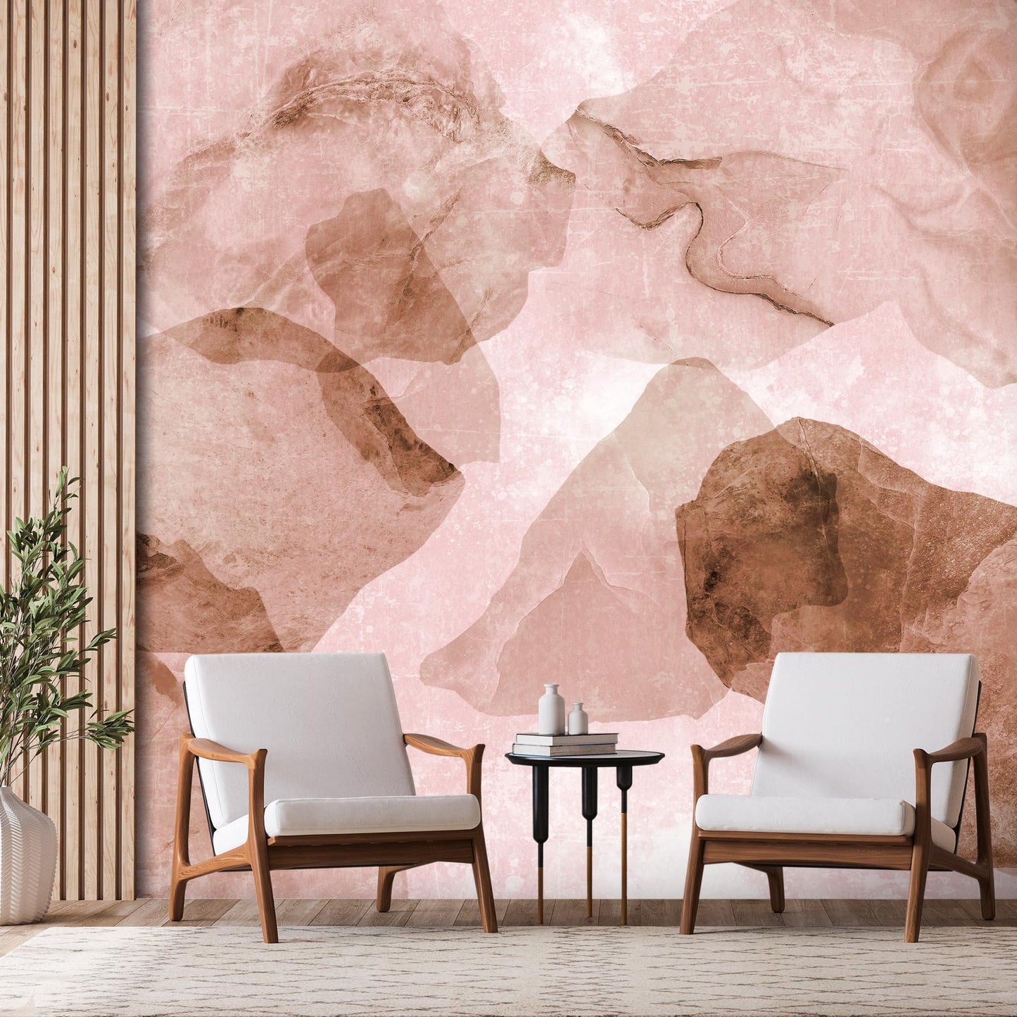 Fotobehang - Pink terrazzo - minimalist background in marble watercolour pattern