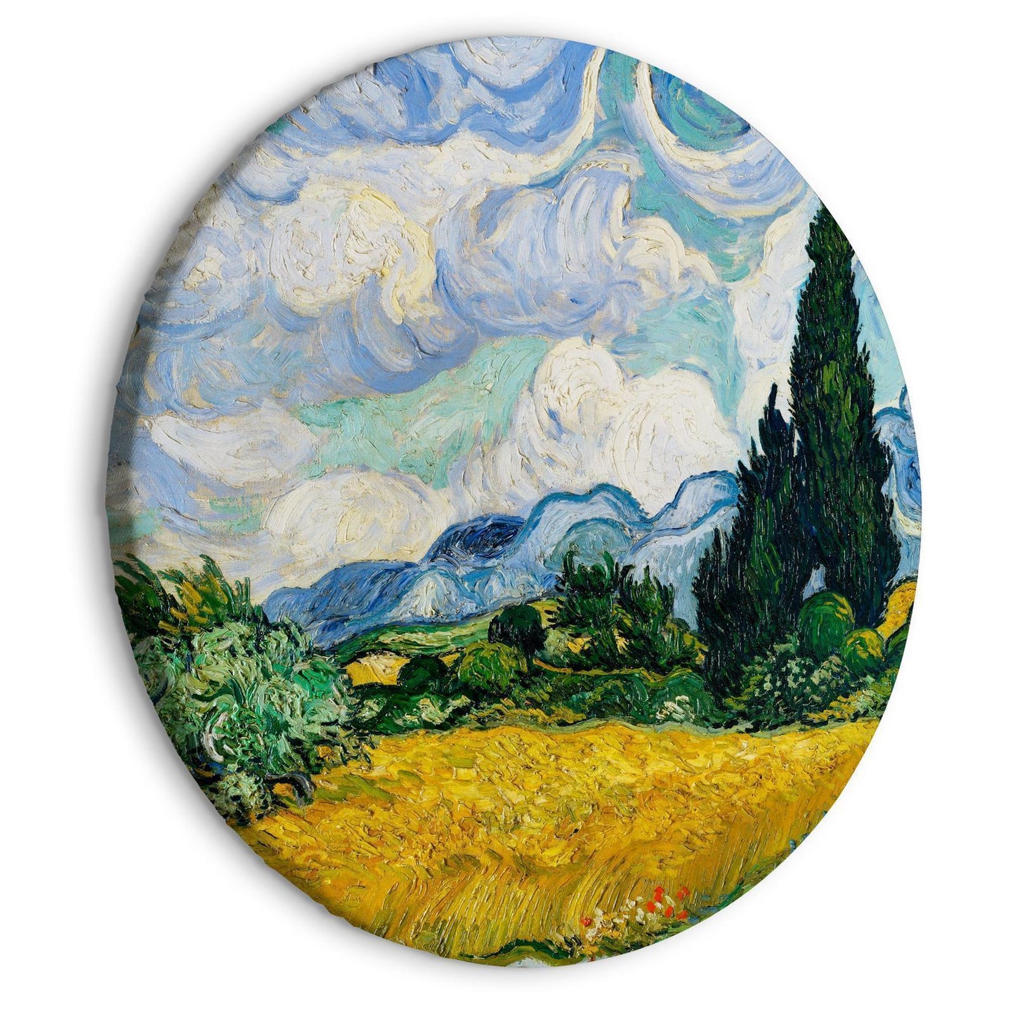 Rond schilderij - Vincent Van Gogh - A Landscape With a Yellow Field of Chrysanthemum and a Cypress Tree