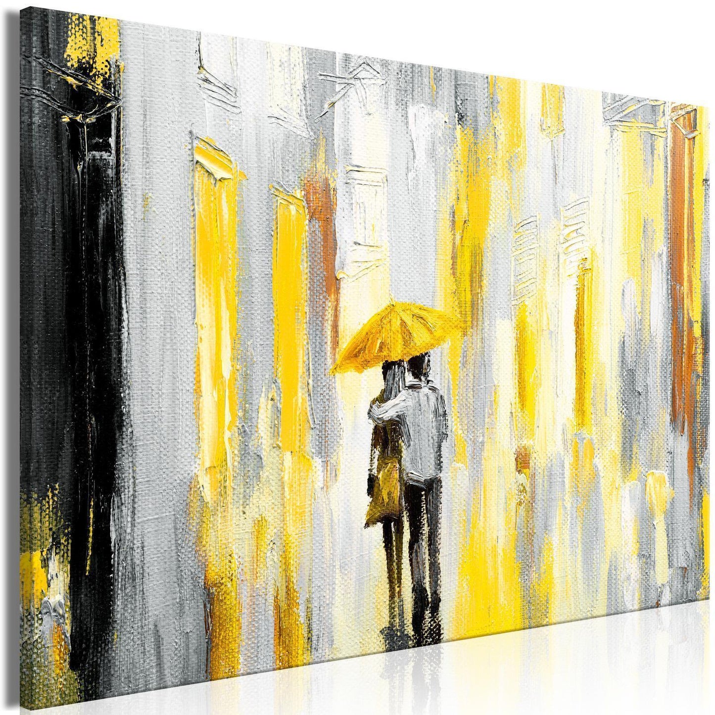 Schilderij - Umbrella in Love (1 Part) Wide Yellow
