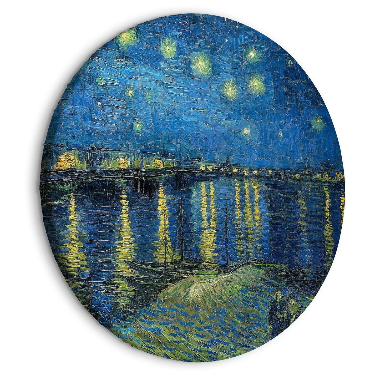 Rond schilderij - Vincent Van Gogh - Starry Night Over the Rhone - A Boat Against the Backgof the Blue Sky