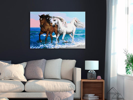 Doe-het-zelf op canvas schilderen - Horses at the Seaside