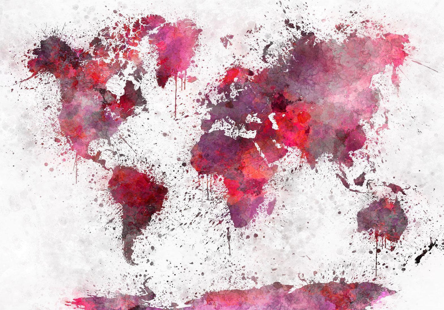 Wall Mural - World Map: Red Watercolors