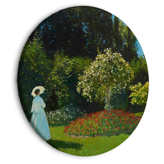 Rond schilderij - Woman in the Garden by Claude Monet - A Landscape of Vegetation in Spring