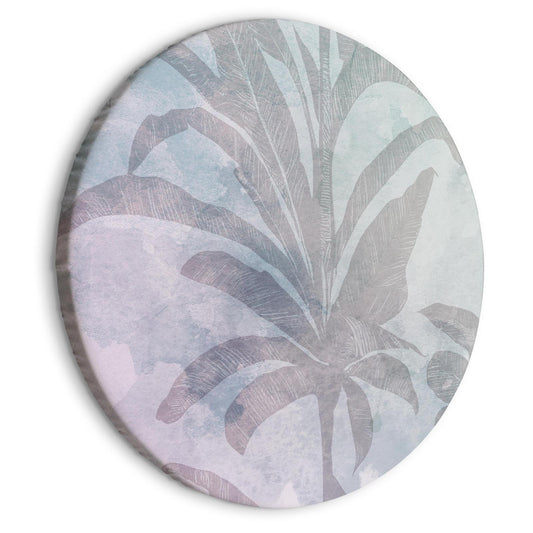 Rond schilderij - Palm trees in the fog - Palm trees among pastel clouds in purple and celadon tones/Misty tropics
