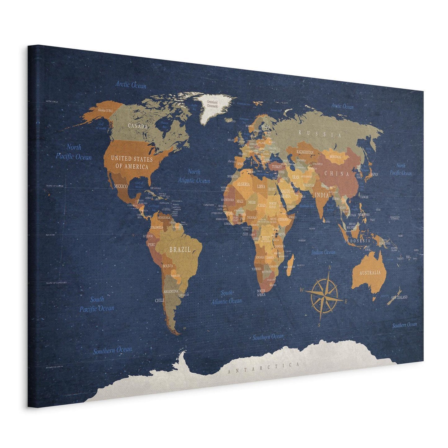 Schilderij - World Map: Ink Oceans
