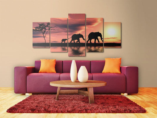 Schilderij - African elephants family