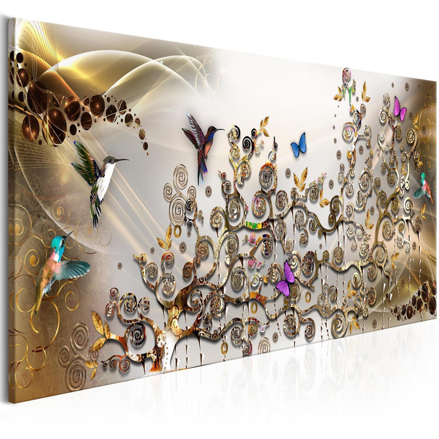 Gemälde - Kolibris tanzen (1 Teil) Gold schmal