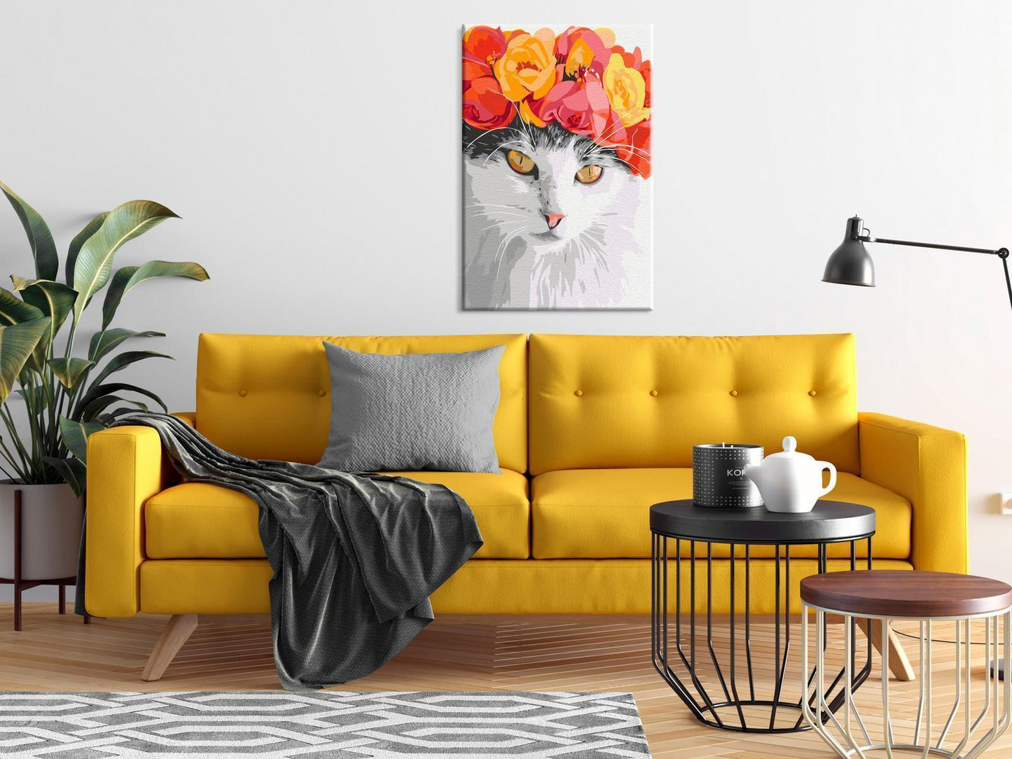 Doe-het-zelf op canvas schilderen - Flowery Cat