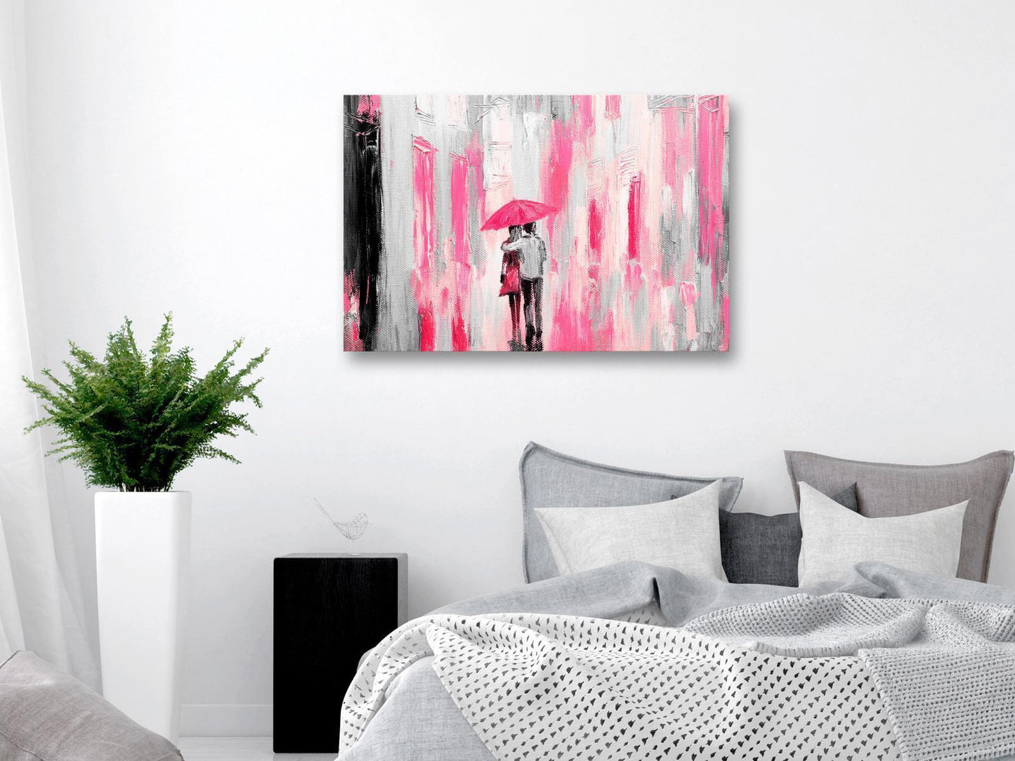 Schilderij - Umbrella in Love (1 Part) Wide Pink