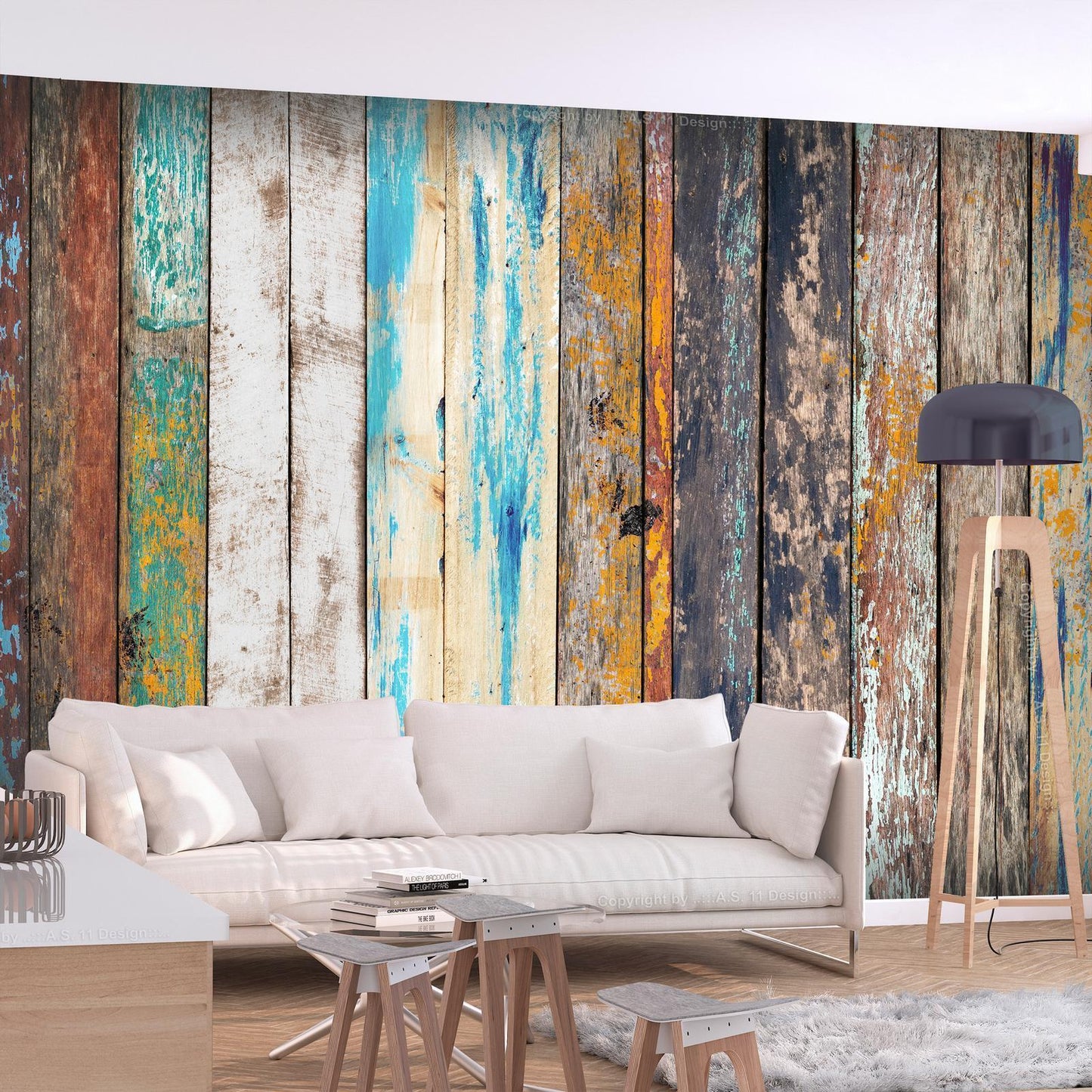 Self-adhesive photo wallpaper - Wooden Rainbow
