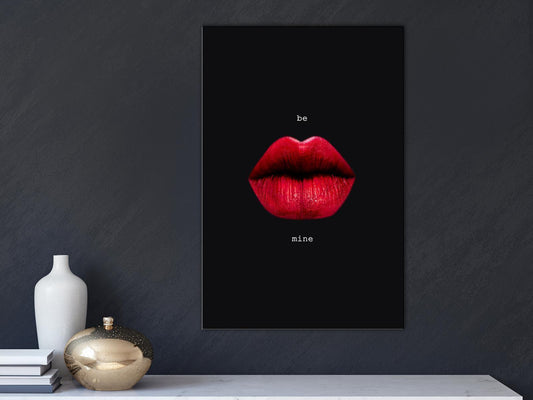 Schilderij - Red Lips (1-part) - Black Background with English Text