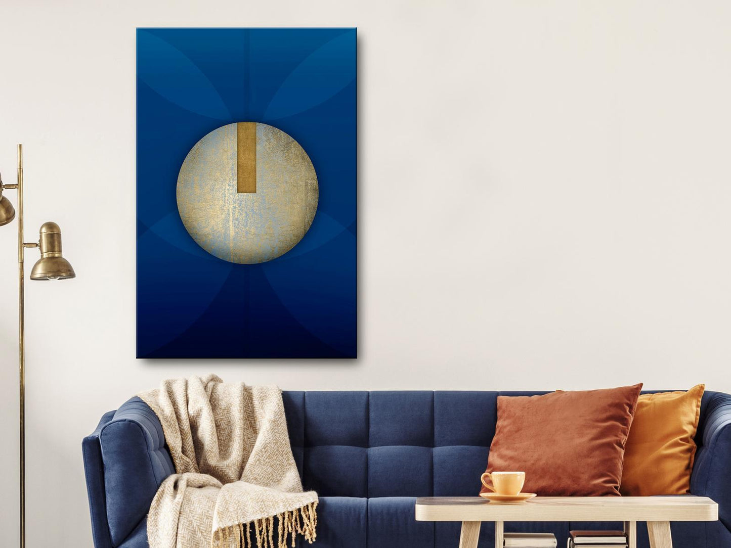 Malerei – Im Schatten des klassischen Blaus (1-teilig) – Goldener Kreis in Abstraktion