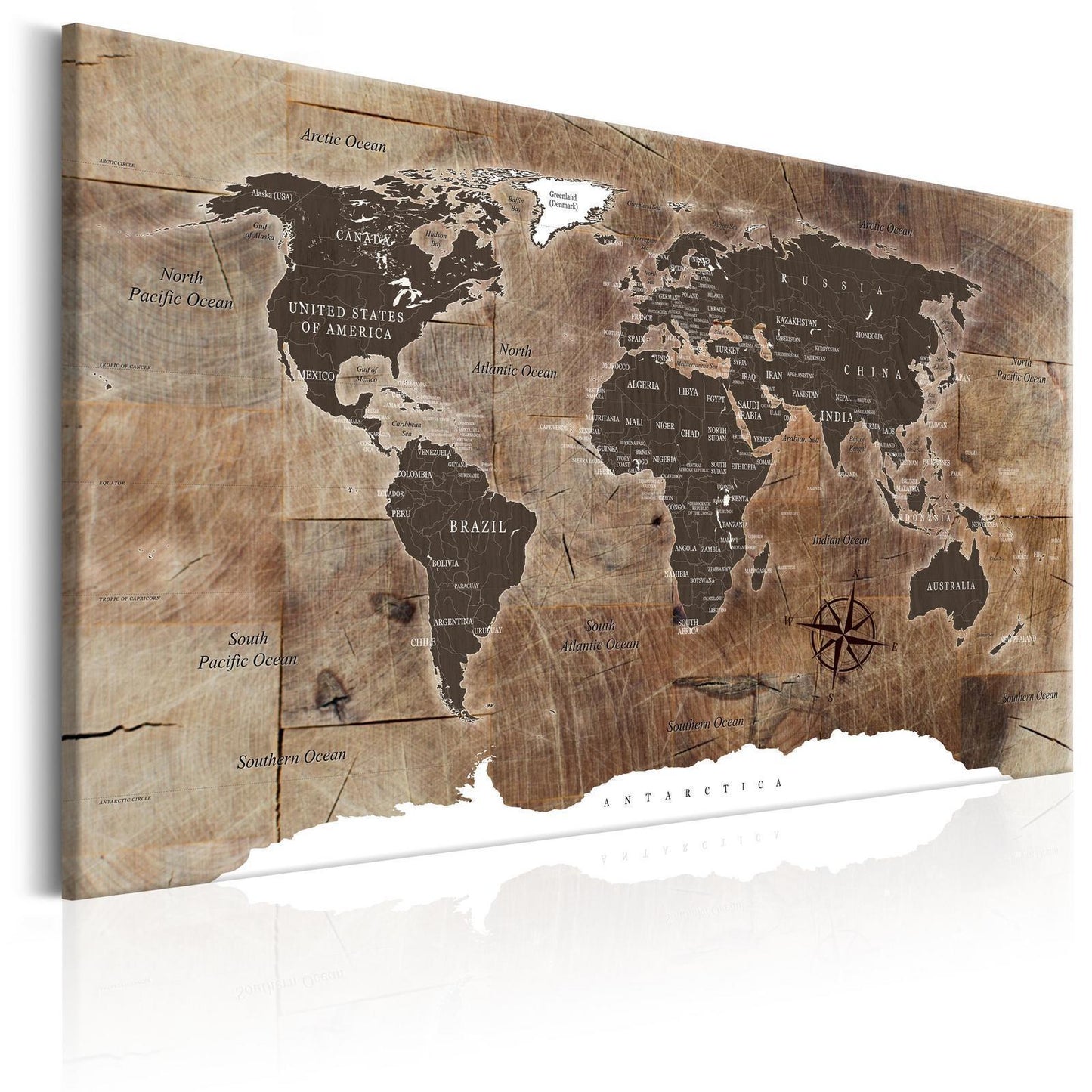 Gemälde - Weltkarte: Holzmosaik
