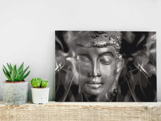 DIY-Leinwandgemälde – Buddha in Schwarz und Weiß 