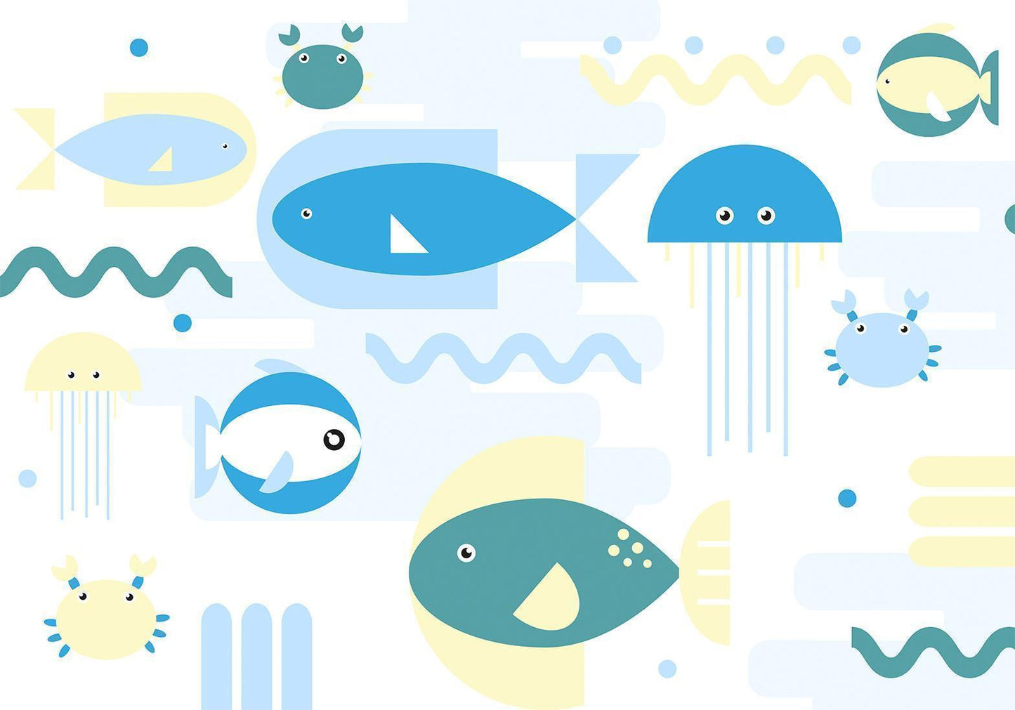 Fotobehang - Animals in the sea - geometric blue fish in water for kids