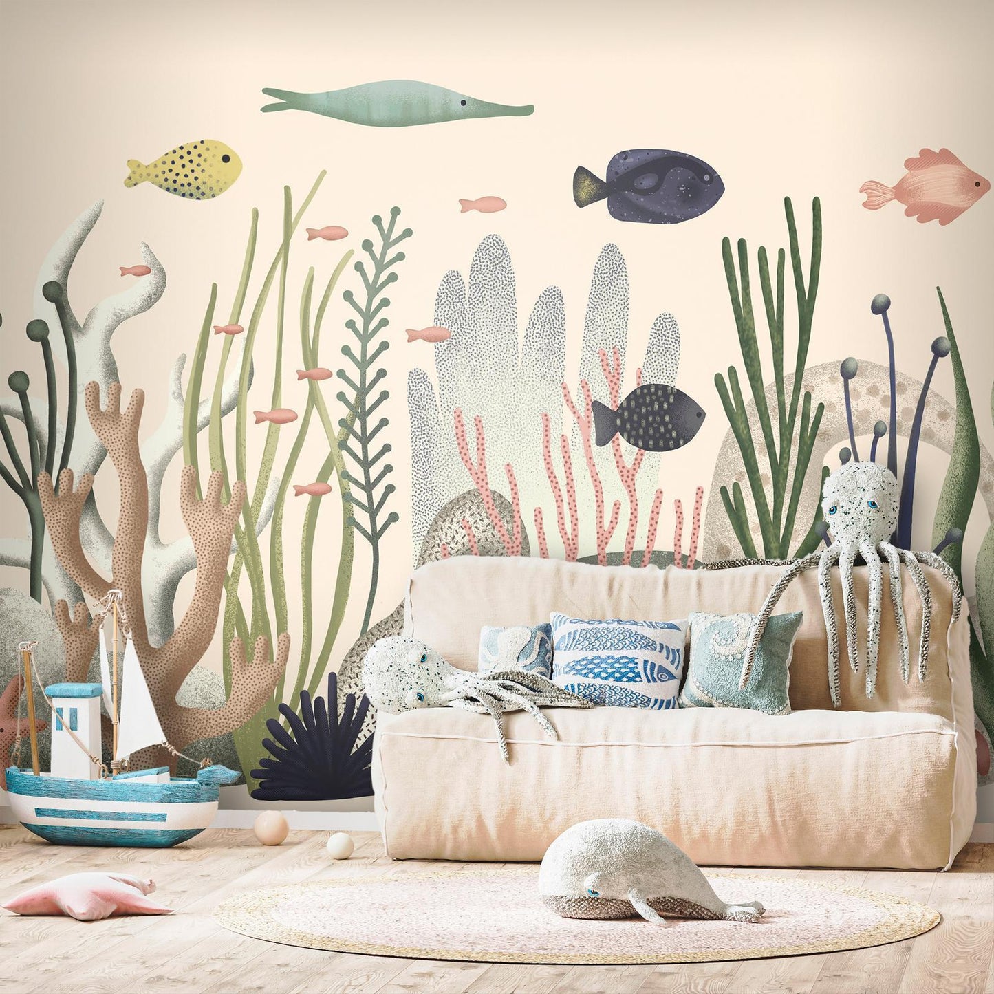 Fotobehang - Underwater World - Fish and Corals in Pastel Colours