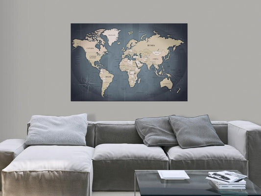 Schilderij - World Map: Shades of Grey