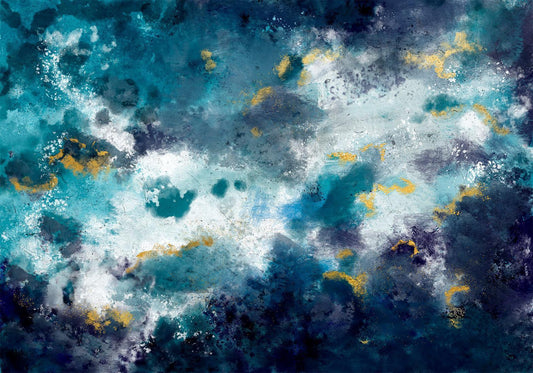 Fotobehang - Stormy ocean - abstract blue composition in watercolour style