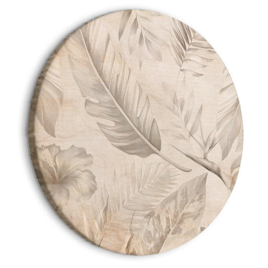 Rond schilderij - A multitude of exotic leaves and flowers - A subtle composition of tropical plant species maintained in sepia tones/Tropics in sepia