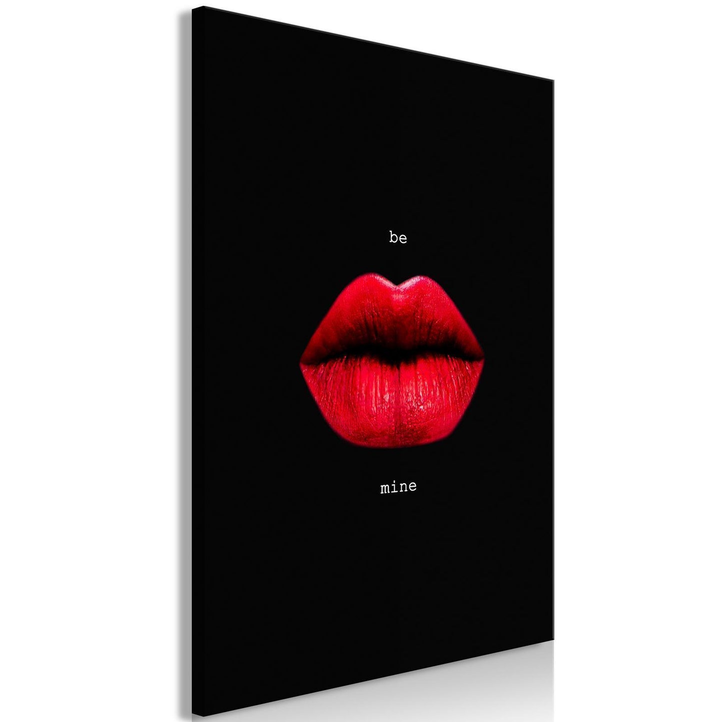 Schilderij - Red Lips (1-part) - Black Background with English Text