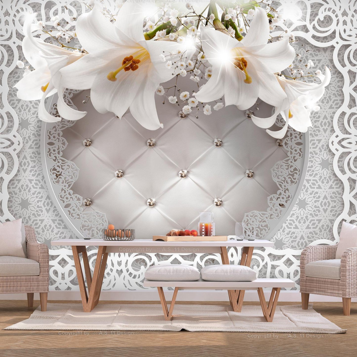 Self-adhesive photo wallpaper - Lilies and Quilted Background