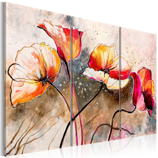 Handpainted painting - Poppies whipped by the wind 
