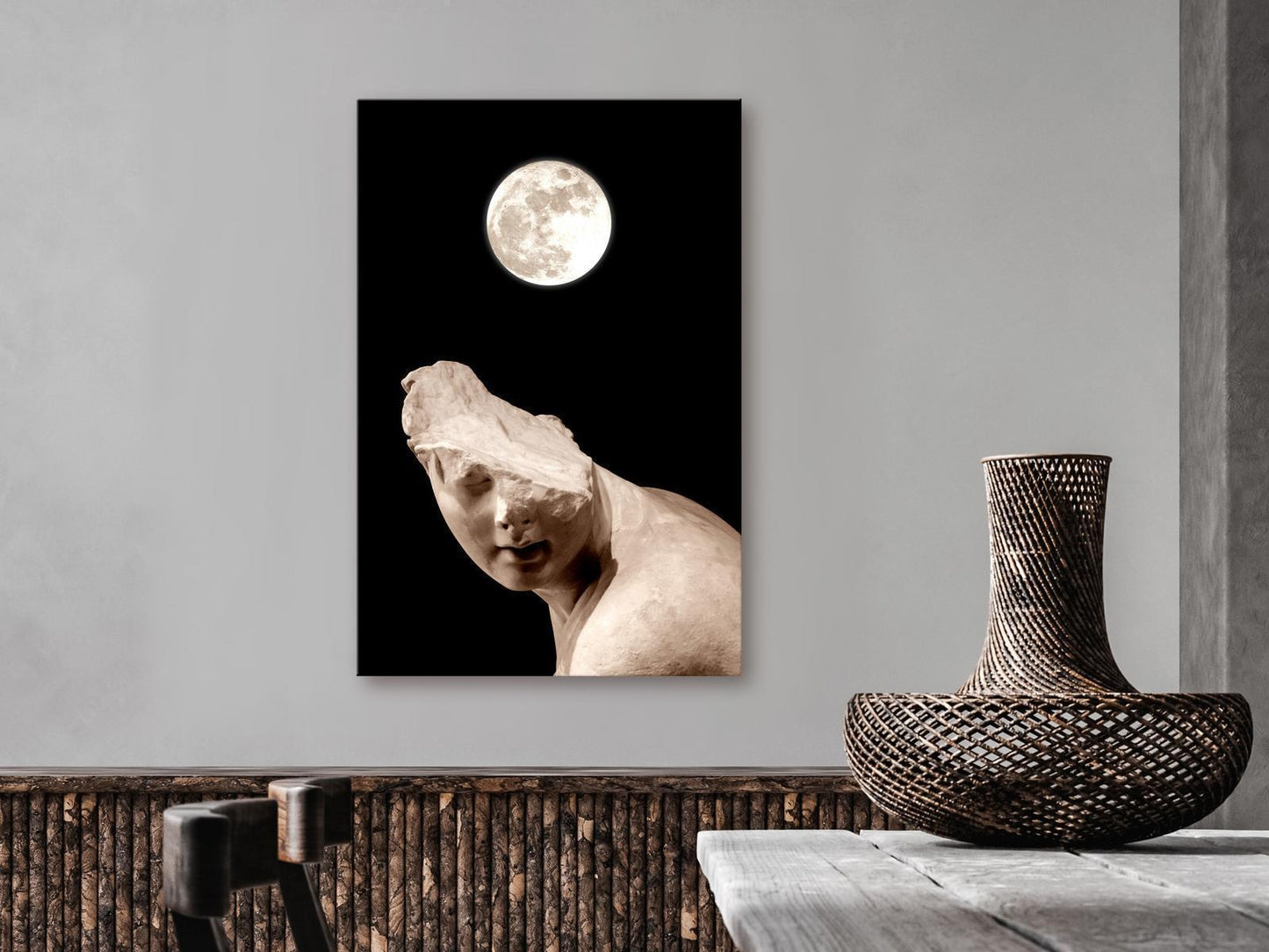 Gemälde - Mond und Statue (1 Teil) Vertikal