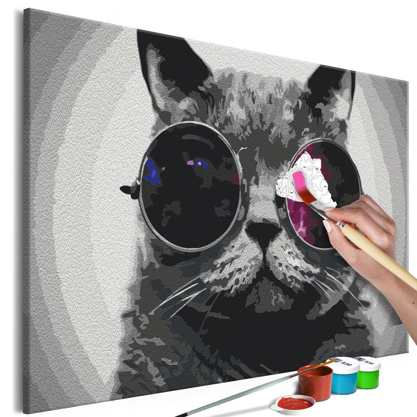 DIY Canvas Painting - Cat With Glasses 