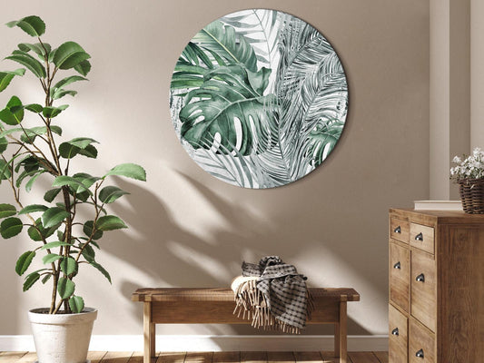 Rond schilderij - Exotic flora - A variety of tropical vegetation in shades of celadon and sage green/Dense jungle