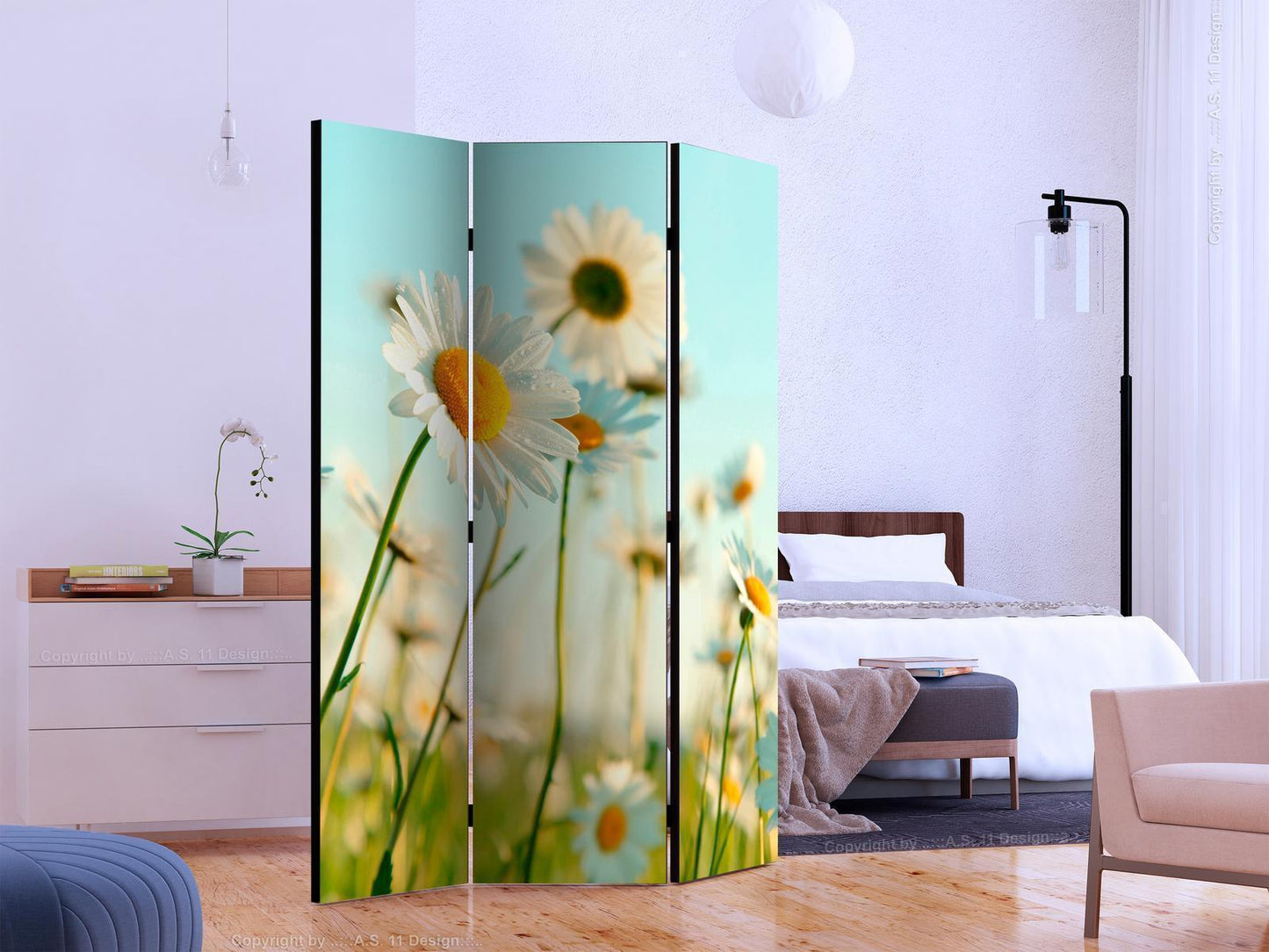 Folding screen - Daisies - spring meadow