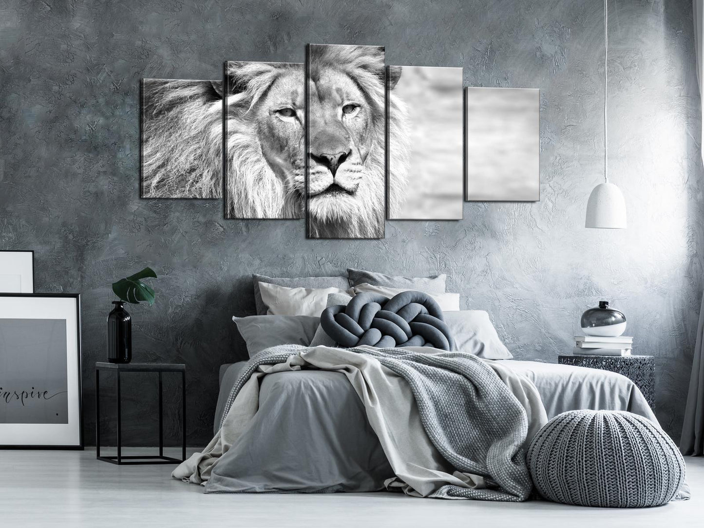 Gemälde - Der König der Tiere (5 Teile) Breit Schwarz und Weiß