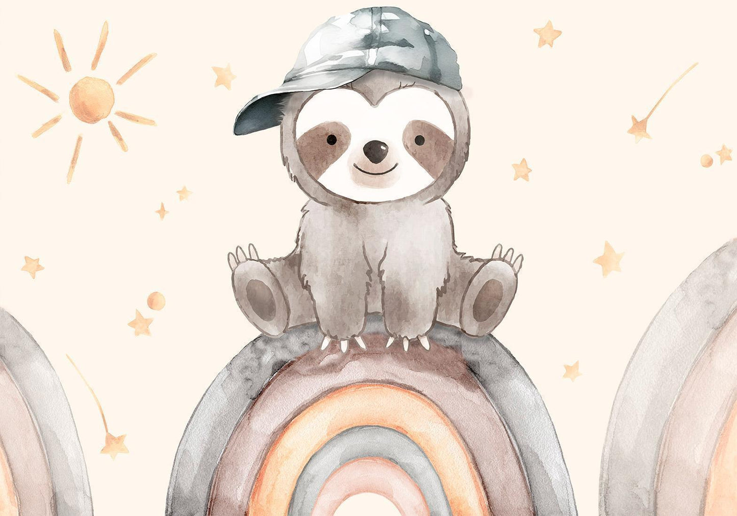 Fotobehang - Little Sloth Among Stars and Rainbows