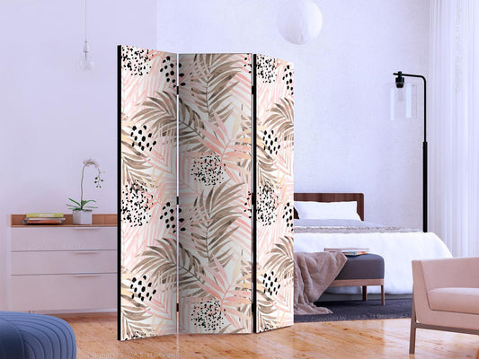 Folding Screen - Pink Palm Leaves [Room Dividers] 