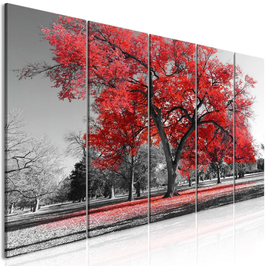 Schilderij - Autumn in the Park (5 Parts) Narrow Red