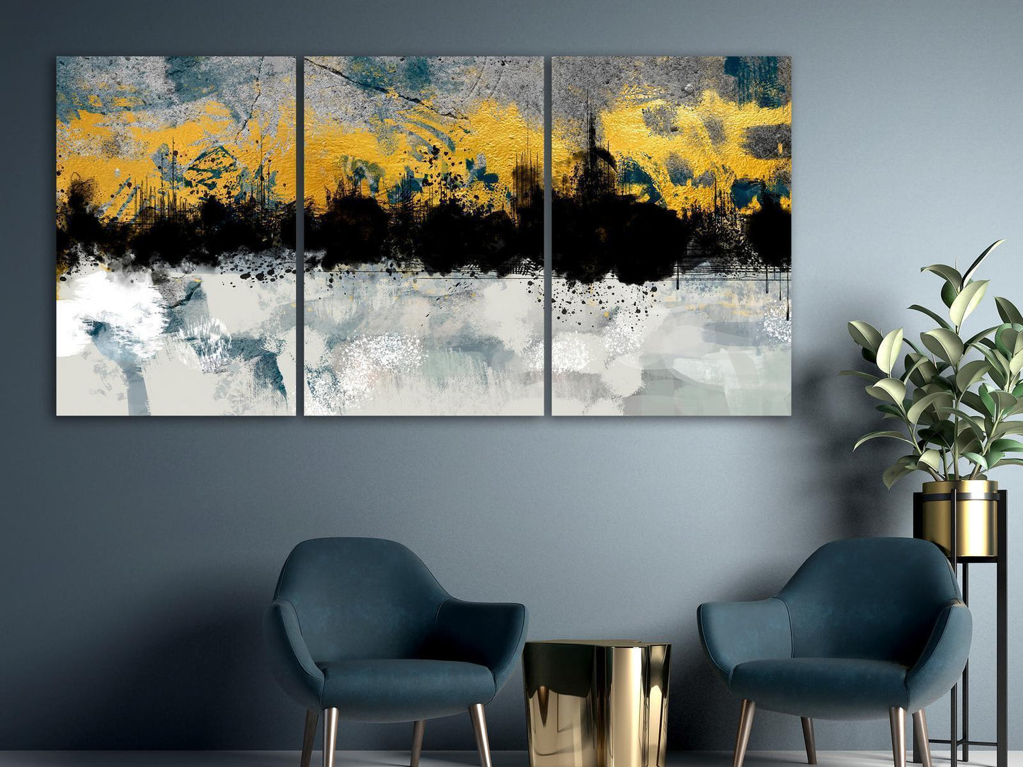 Painting - Golden Clouds (3 Parts)