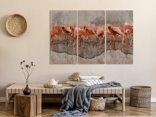 Gemälde - Flamingosee (3 Teile)