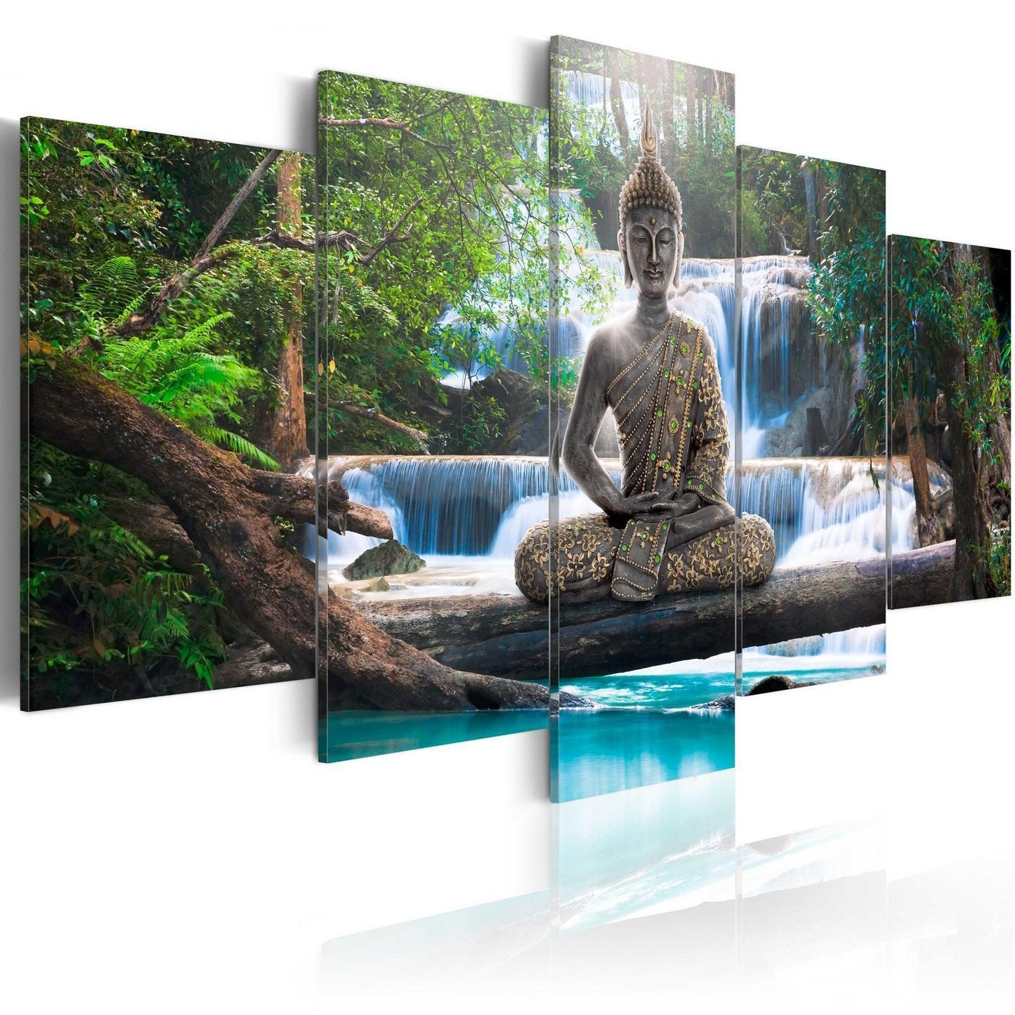 Schilderij - Buddha and waterfall