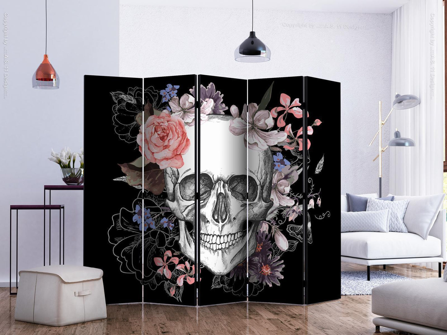 Folding screen - Skull and Flowers II