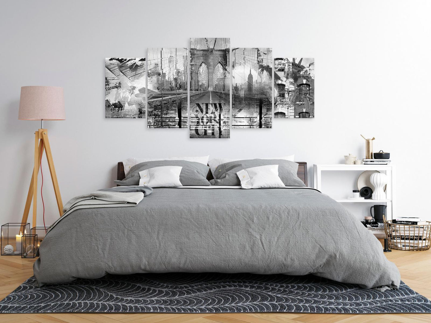 Gemälde – New York City Collage (5 Teile) Breit Schwarz und Weiß