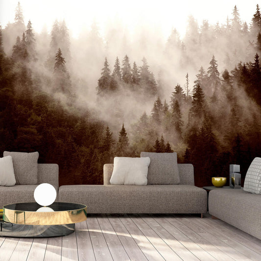 Self-adhesive photo wallpaper - Mountain Forest (Sepia)