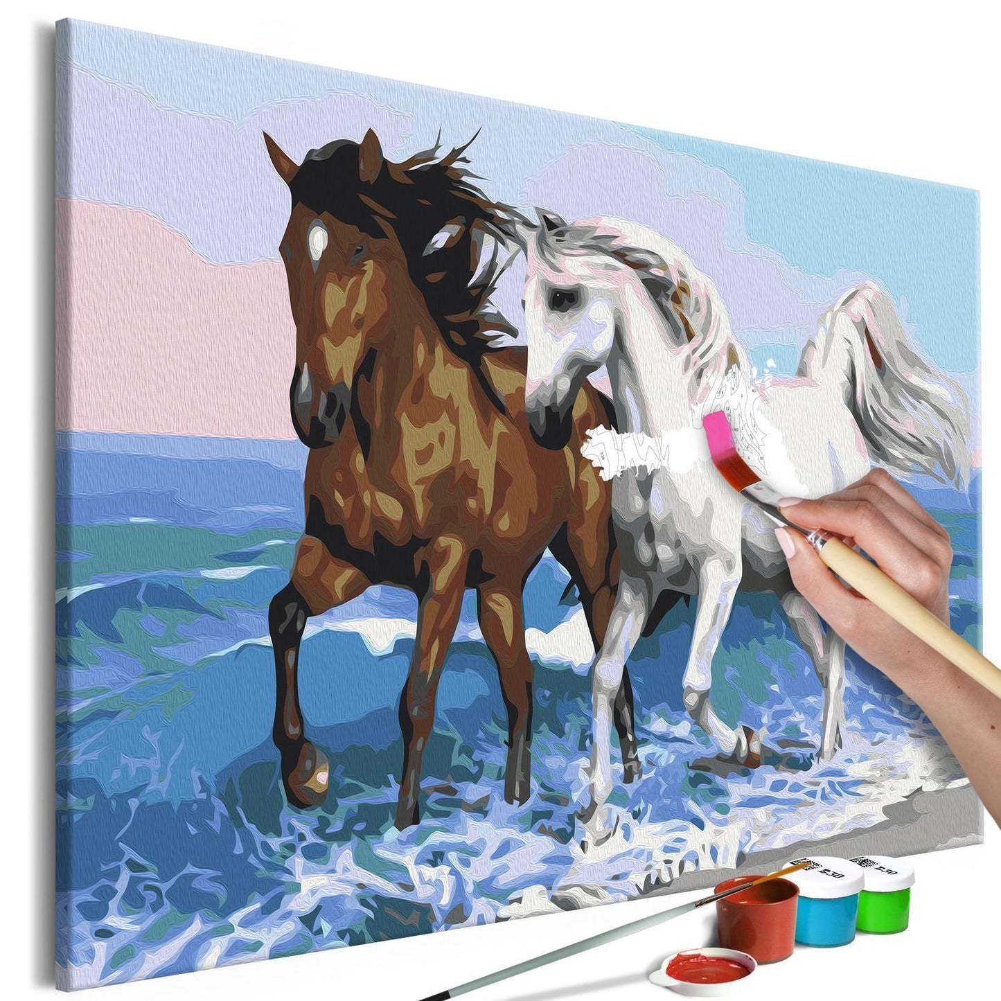 DIY-Leinwandgemälde – Pferde am Meer 