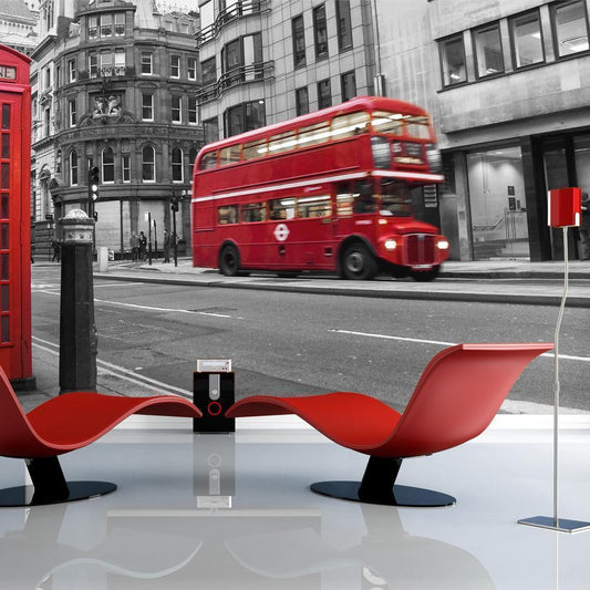 Fototapete - Roter Bus und Telefonzelle in London