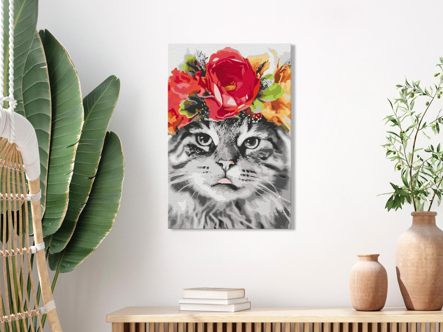 DIY-Leinwandgemälde – Katze mit Blumen 
