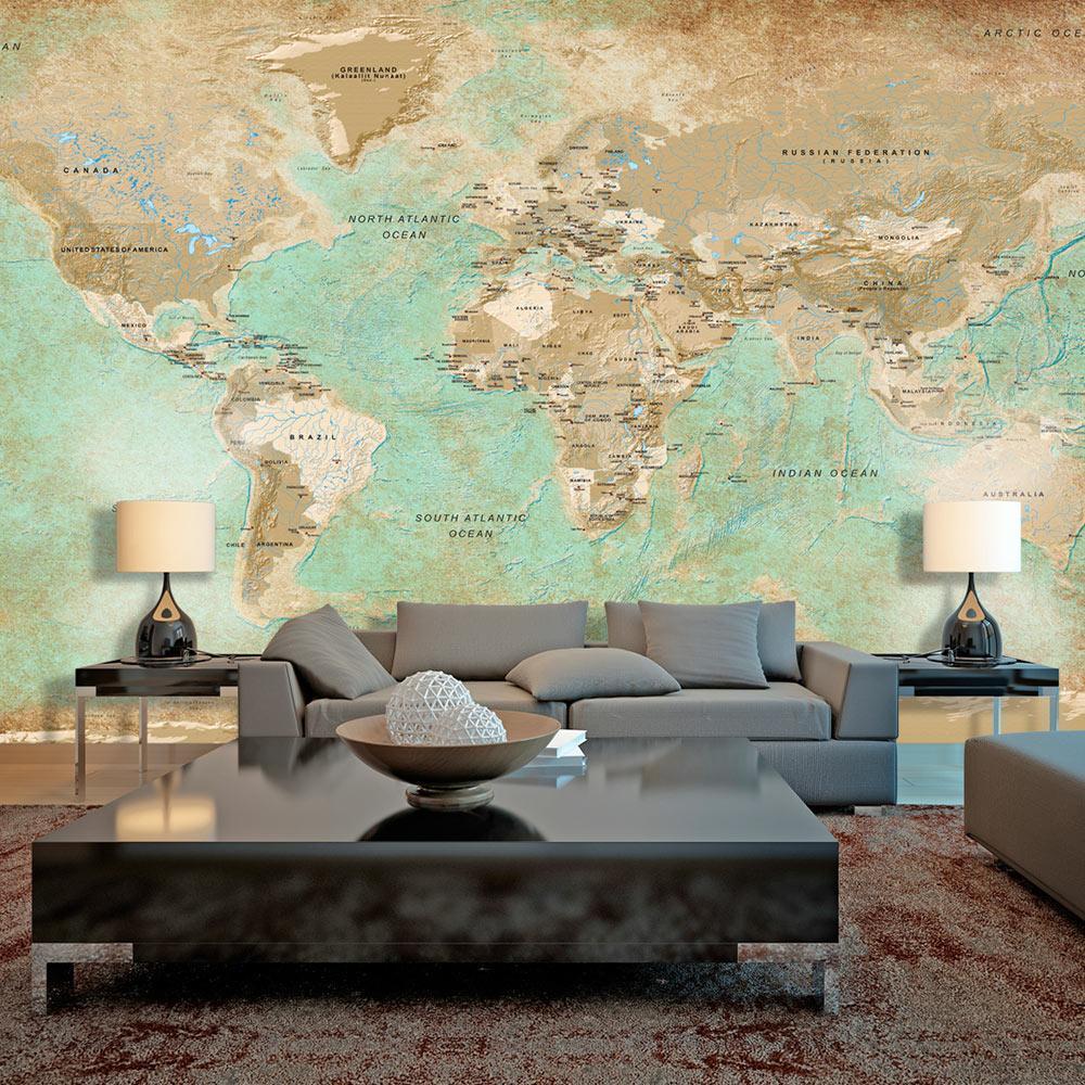 Fotobehang - Turquoise World Map II