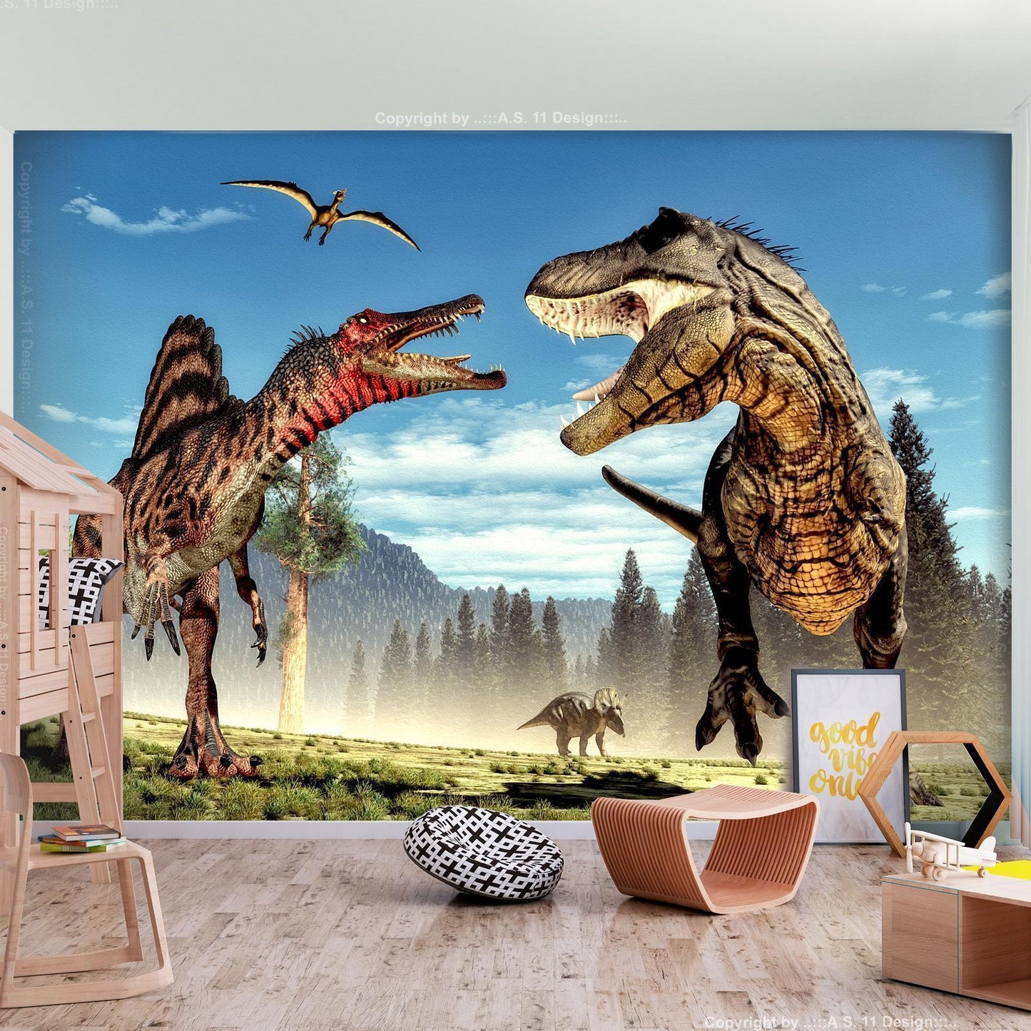 Wall Mural - Fighting Dinosaurs
