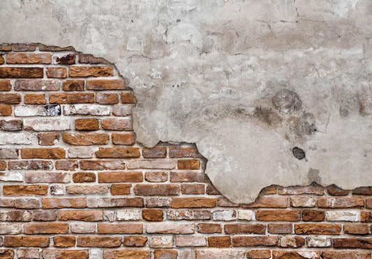 Fotobehang - Futuristic duet - concrete tile on old brick background