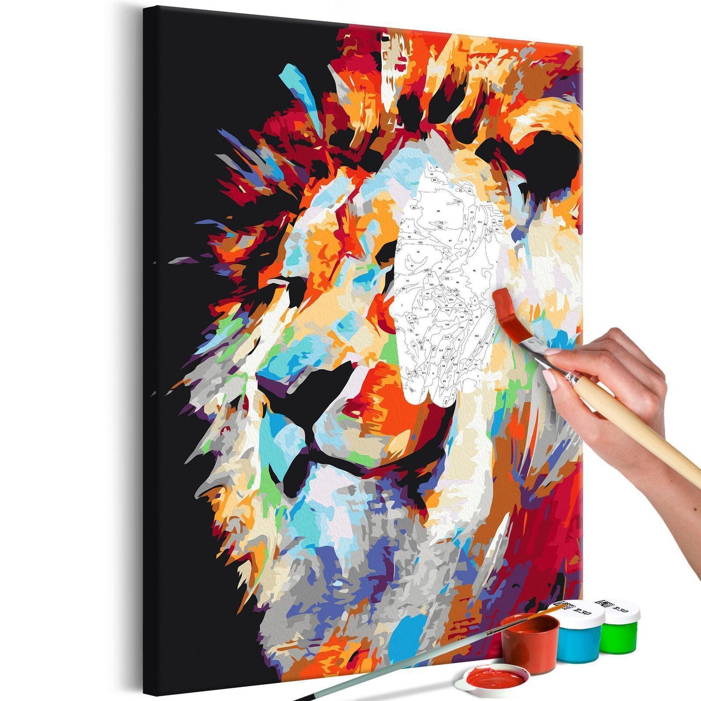 DIY painting on canvas - Portrait of a Colorful Lion 